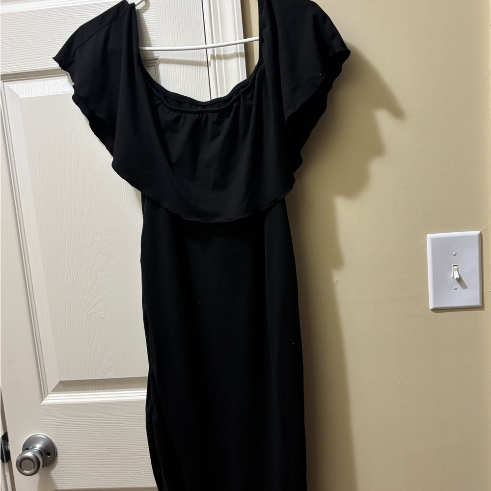 Shein Black Off The Shoulder Puffy Sleeve Dress Romantic Sz 1xl